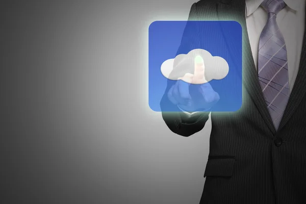 Geschäftsmann Hand berührt Cloud-App-Ikone — Stockfoto