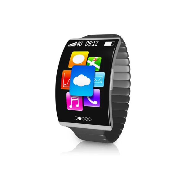 Ultra-thin black curved screen smartwatch with metal watchband — Stock Photo, Image