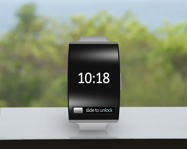 Ultra-ince siyah cam bükülmüş arabirimi smartwatch metal watc ile — Stok fotoğraf