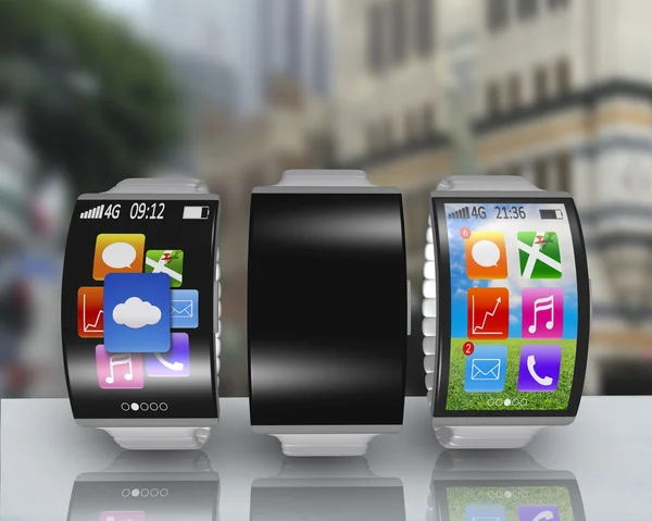 Group of ultra-lightweight curved screen smartwatch with steel w — Stock Photo, Image