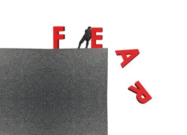 man push red fear word down on top of building clipart