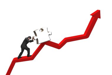 ağır parçalı bulmaca yukarı doğru kırmızı trend çizgisi üzerinde itme iş adamı