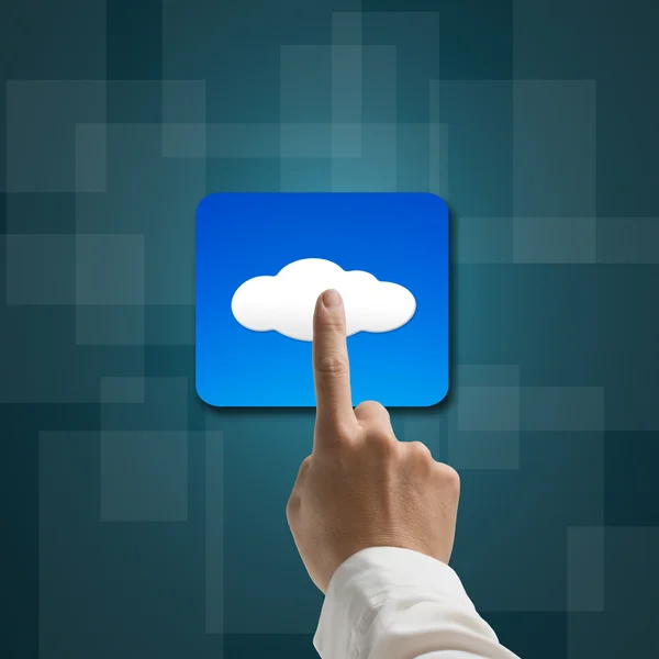 Palec dotykając chmura ikona aplikacji — Zdjęcie stockowe