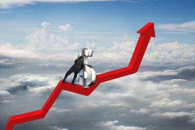 işadamı itme 3d dolar işareti kırmızı trend çizgisi üzerinde yukarı doğru