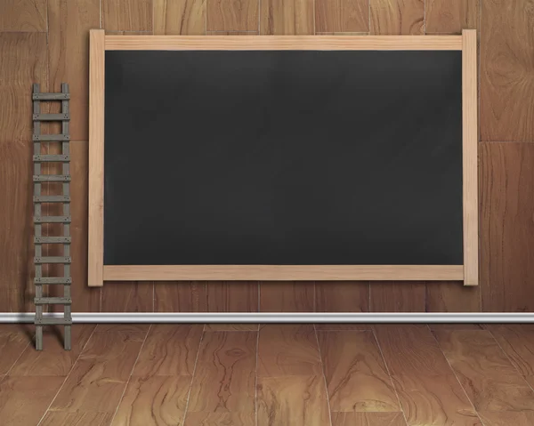 Empty interior room with ladder and black blank chalkboard — Stock Photo, Image