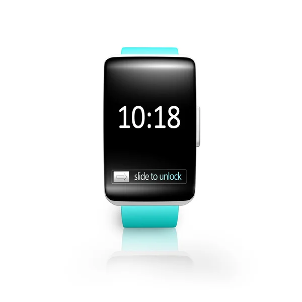 Siyah Cam kavisli ekran smartwatch parlak mavi kordonlu ile — Stok fotoğraf