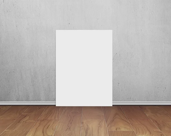 Blank white board with concrete wall on wooden floor — Stock Photo, Image