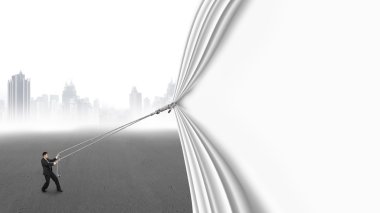 gri cityscape kapsayan iş adamı Çekme açık boş perde