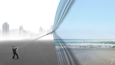 gri cityscape kapsayan iş adamı Çekme açık doğal gökyüzü deniz