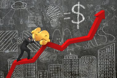 işadamı iterek dolar olarak başlangıç noktası ile trend grafik yapmak