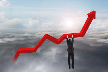 gün ışığından yararlanma bulutlar ile kırmızı trend grafik asılı işadamı el