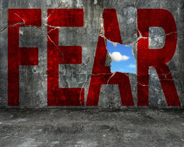 Piros félelem szó szürke grunge betonfal — Stock Fotó
