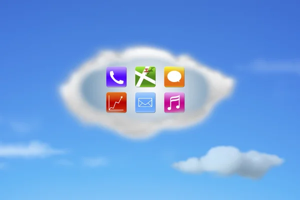 Barevné app ikony na bílém oblaku s přírodní modrá obloha — Stock fotografie