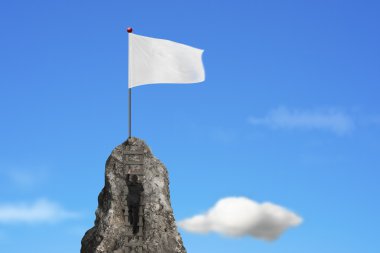 businessman climbing on peak with blank white flag and sky clipart