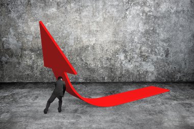 Man pushing red trend 3D arrow up
