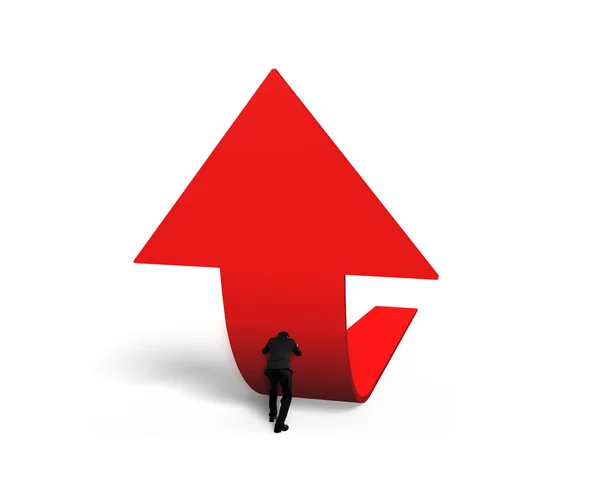 Man pushing red trend 3D arrow upward — Stock Photo, Image