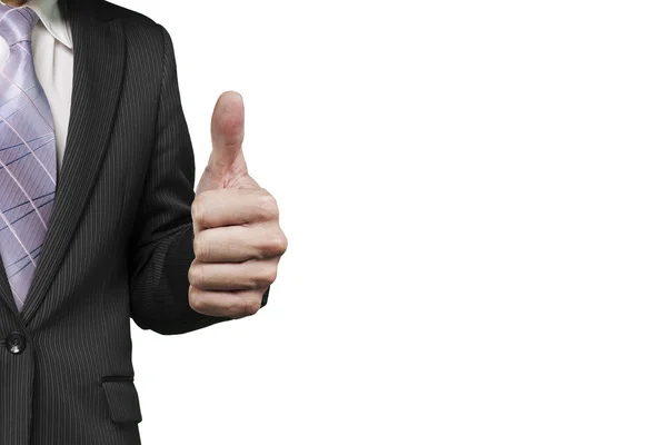 Businessman hand showing thumb up against white — Stok fotoğraf