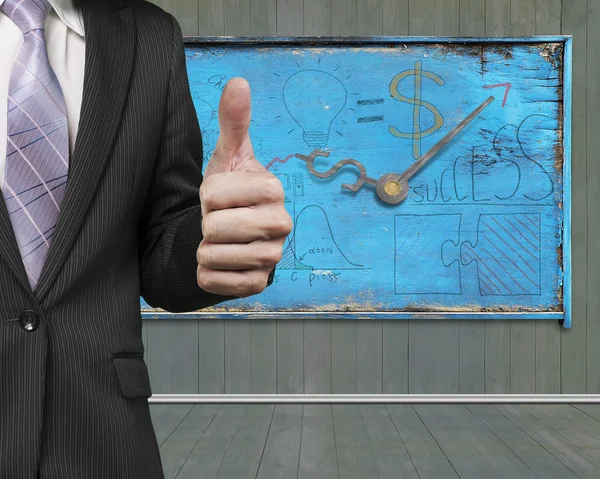 Businessman hand showing thumb up business  doodles weathered no — Stockfoto