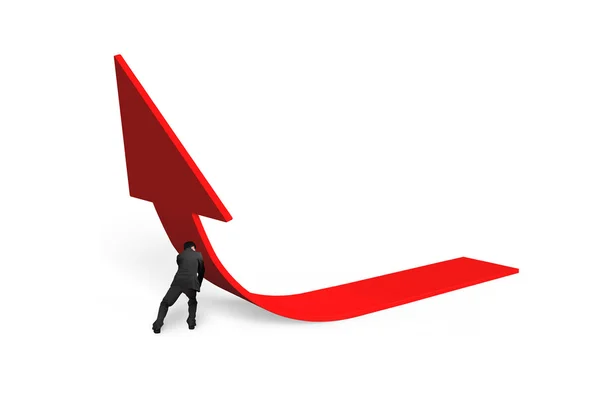 Business man pushing red trend 3D arrow upward — Zdjęcie stockowe