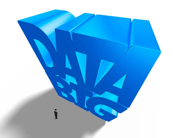 Big data 3D huge blue word with small businessman — Stock Photo, Image