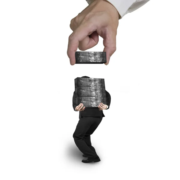 Man carrying concrete blocks with hand stacking isolated on whit — Stock Photo, Image