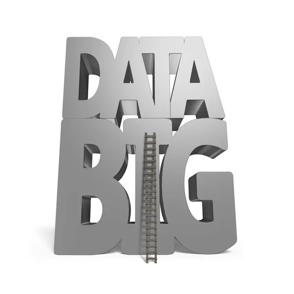 Big data 3D gray word with wood ladder — Stock Photo, Image