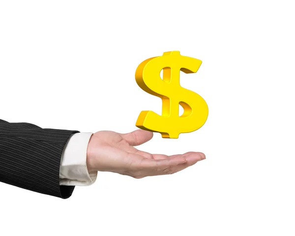 Golden dollar sign in man's hand — Stock Photo, Image