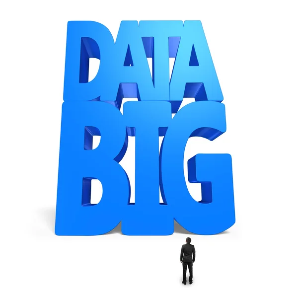 Big data 3D enorme palabra azul con pequeño hombre de negocios —  Fotos de Stock