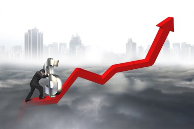 İş adamı itme 3d Doları yukarı doğru başlangıç noktası adres işareti