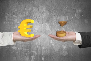 Euro simgesi ve saat cam iki elle