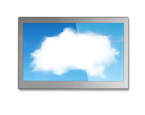 White clouds sky image on wide flat TV screen — Stock Photo, Image