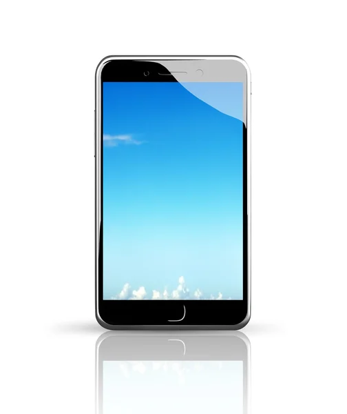 Smart phone with blue sky touch screen — Stock Photo, Image