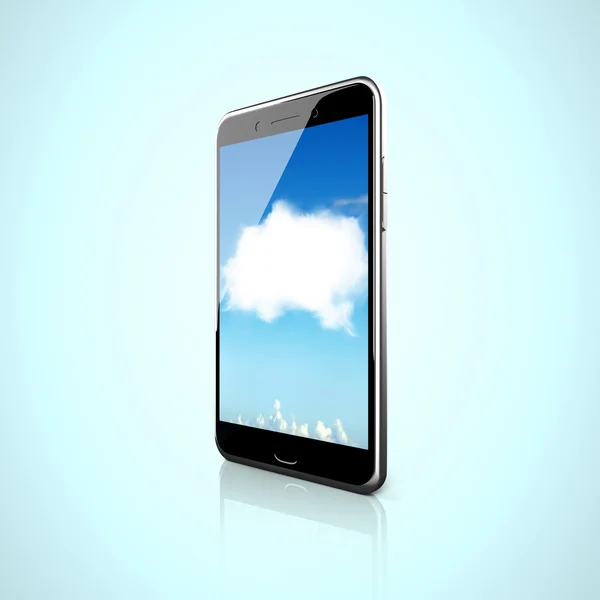 Beyaz bulut dokunmatik ekrana sahip akıllı telefon — Stok fotoğraf