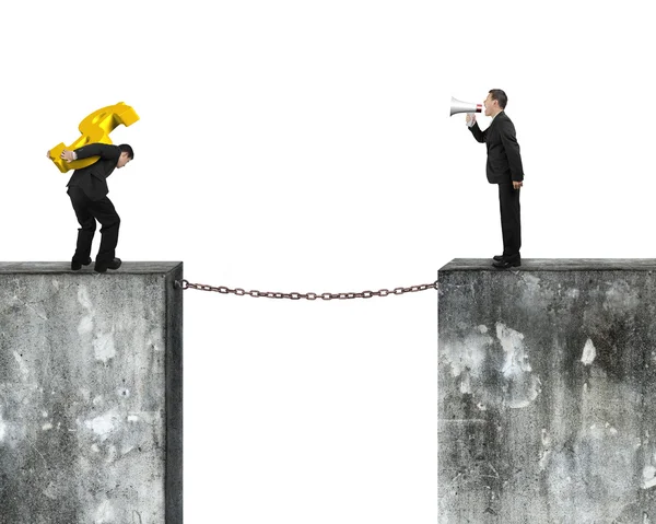 Manager speaker commanding employee carrying dollar sign walk ch — Stock Photo, Image