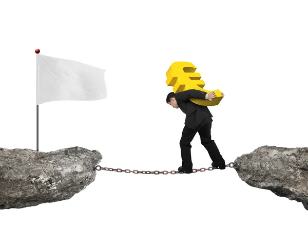 Businessman carrying golden euro sign balancing chain to white f — Stock Photo, Image