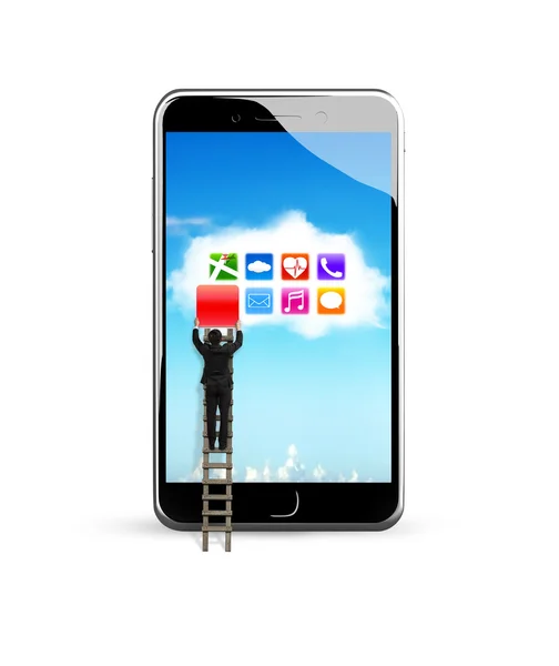 Smart phone con app colorate su applicazione cloud bianca — Foto Stock