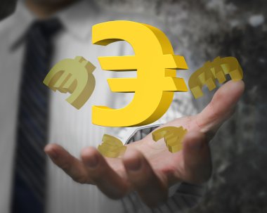Businessman hand showing 3D golden euro signs