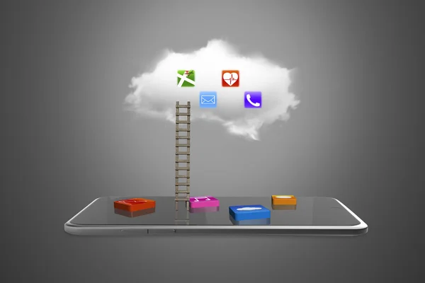 Blocchi app su tablet intelligente con cloud e ladder Foto Stock