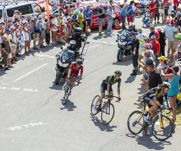 Tres ciclistas en Col du Glandon - Tour de France 2015 — Foto de Stock