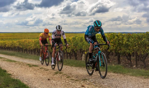 Noizay Γαλλία Οκτωβρίου 2020 Ομάδα Τριών Ποδηλατών Συμπεριλαμβανομένου Του Δανού — Φωτογραφία Αρχείου