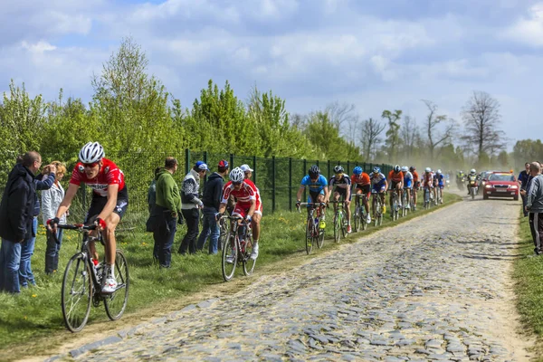 Camphin Pvle Frankreich April 2014 Unbekannter Radfahrer Auf Kopfsteinpflaster Carrefour — Stockfoto