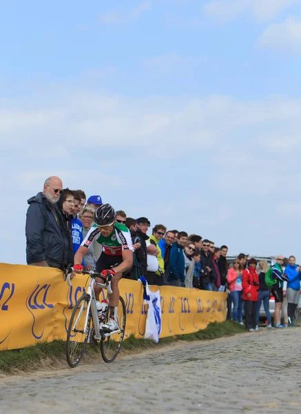 Camphin Pvle France April 2014 Unidentified Junior Cyclist Riding Cobblestone — Stock Photo, Image