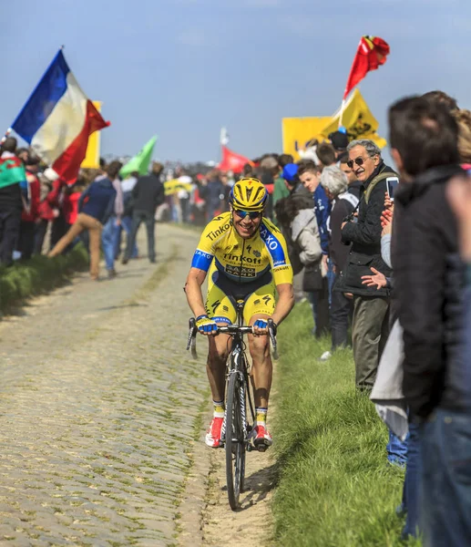 Carrefour Arbre France April 2014 Russian Cyclist Nikolay Trusov Tinkoff — 图库照片