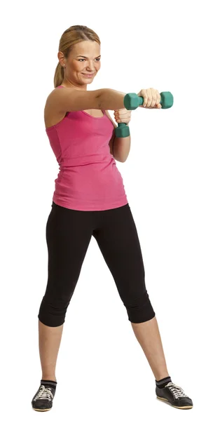 Woman with Dumbbells — Stock Photo, Image