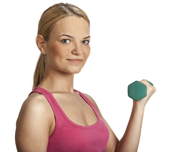 Jonge vrouw met dumbbell — Stockfoto