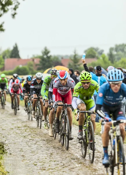 Bir Arnavut kaldırımlı yol - Fransa Bisiklet Turu 2014 tarihinde Peloton — Stok fotoğraf