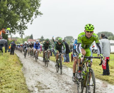 Bisikletçi Maciej Bodnar bir Cobbled yolda - Tour de France 201