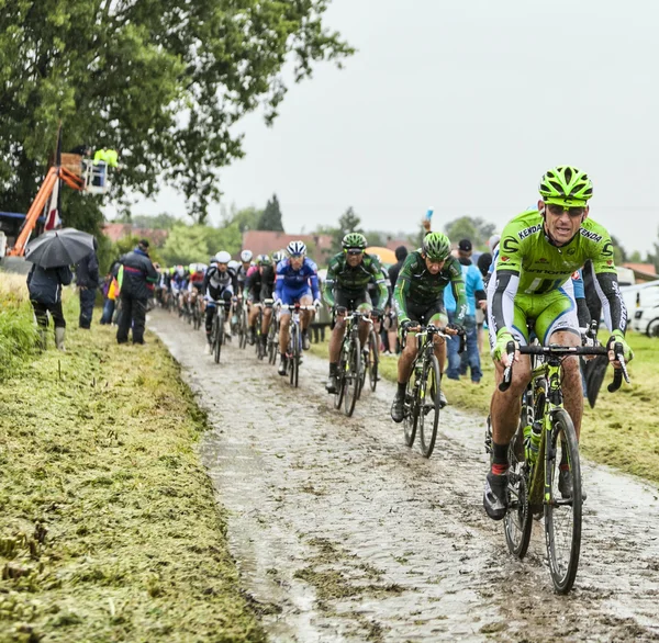 Велогонщик Мацей Боднар на булыжной дороге - Тур де Франс 201 — стоковое фото