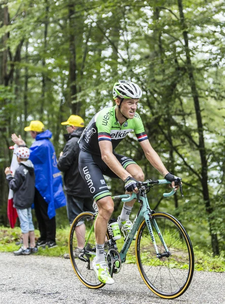 El ciclista Lars Boom Climbing Col du Platzerwasel - Tour de Fra — Foto de Stock