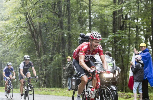 El ciclista Lars Bak Climbing Col du Platzerwasel - Tour de Fra — Foto de Stock